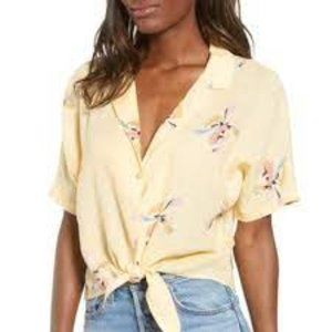 Rails Yellow Marley Floral Tie Front Shirt Crop Top Size XS